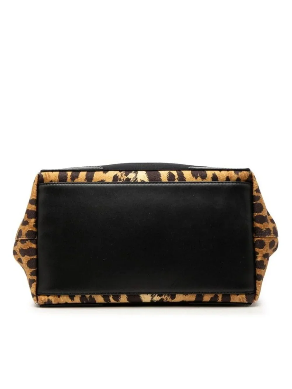 Balenciaga Navy Cabas S Tote Bag Leopard Print Brown Canvas Leather